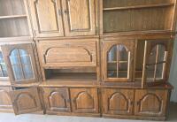Classic Large Modular Oak Wall Unit, Cathedral Panel Doors, Glass Display, (conex 5)