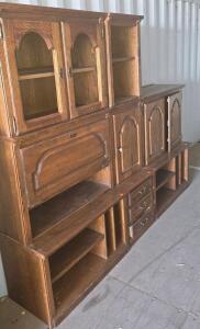 Vintage Modular Oak Wall Unit &ndash; Entertainment Center with Drawers, Cabinets & Media Storage (conex 5)