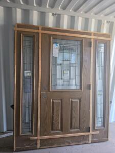 Mastercraft Fiberglass Entry Door w/ 2 Sidelites, Decorative Glass, Inswing, Bronze