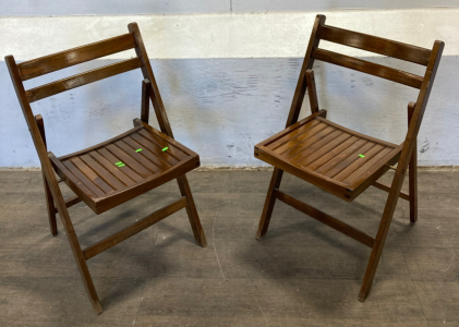(2) Antique Wood Folding Chairs
