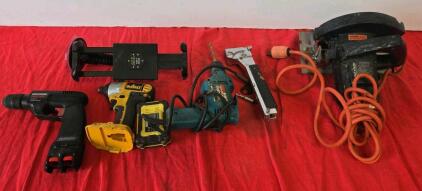 Mixed Power Tools Lot: Black & Decker Circular Saw, Craftsman & Makita Drills, DeWalt Impact, Tablet Mount