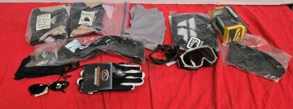Motorsports Gear Lot: Fieldsheer Gloves, Scott Jr. Tracer Goggles, Fly Racing Jersey L, KD's, Masks