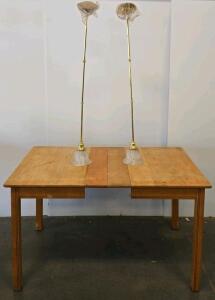 Pair Brass & Frosted Glass Pendant Ceiling Lights, Vintage, 40" Height, 6" Shade Diameter
