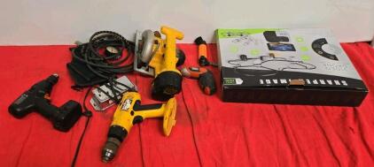 DeWalt Cordless Drill DW957, Circular Saw, Sharper Image DRO005 Drone, Black & Decker Tool Lot