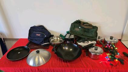Large Mixed Cookware Lot&mdash;Stainless, Nonstick Pans & Wok, Saucepans, TIME Bags, Holiday Lights