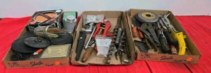 Large Mixed Lot Vintage Hand Tools, Wrenches, Wire Strippers, Grinding Discs & Hunt Dimmer