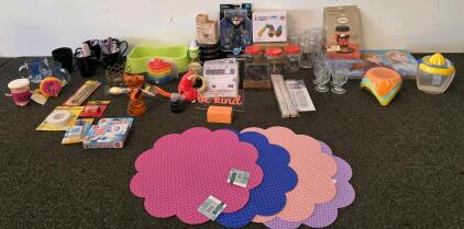 Bulk Lot: Kitchenware, Decor, DC Multiverse Figure, Mugs, Placemats, Toys, Pet Bowl, Supplies