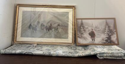 Green Floral Area Rug 5'x7', Low Pile, Stain Resistant, Easy Care, Modern Design, 24&rdquo;x16&rdquo; Winter Horse Sleigh Ride Photo With Gold Frame, 26&rdquo;x24&rdquo; Santa Photo Framed