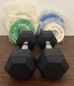 EVERYMATE 17 lb Rubber Hex Dumbbells & Fractional Weight Plates Set 1.5 lbs, 2.5 lbs, 5 lbs and 10 lbs