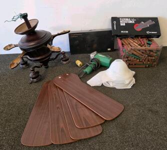 48-Inch 5-Blade Oil-Rubbed Bronze Indoor Ceiling Fan with Dark Walnut Blades, hand held hardware tool functioning, flexible resistance bar, UV light therapy for face, wooden log toys