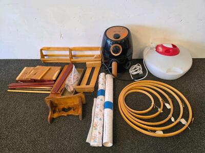 Eco Chef Air Fryer (plugged in and functioning), Vaporizer (plugged in and functioning) Embroidery Hoops, Wallpaper Rolls & Wooden Racks Mixed Craft Lot