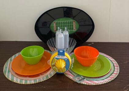 Football Date Night! Chips and Dip Container, Condiment bottles, Plates and Bowls And more!