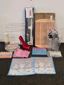 Large Party & Kitchen Bundle - Plates, Utensils, Oil Bottles, Rack, Board, Decor, Mahjong Cases