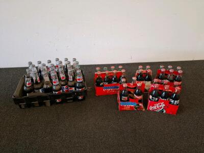 Vintage Pepsi Longneck and Coca-Cola Classic/New Coke Glass Bottles, Full, Unopened, 1980s-1990s