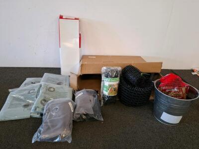 Mixed Lot: Blackout Curtains, Cat Deterrent Mats, Metal Bucket w/Pinecones, VaPro 14Fr Catheters