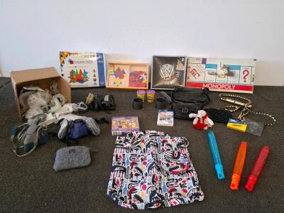 Mixed Lot: Magna-Tiles, Monopoly, 3M Respirators, Play-Doh, Bags, Games, Puzzles, Accessories