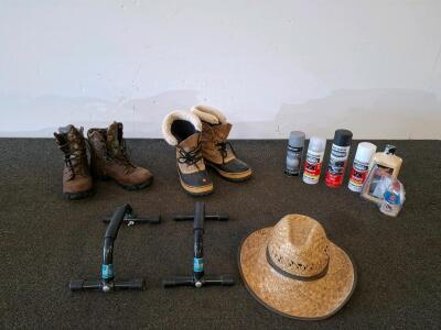 Rocky River Rat 7491 Size 11M Waterproof Hunting Boots & Sorel Caribou Insulated Winter Boots, size 10, push up bars, spray paints