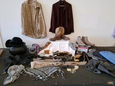 Bulk Lot: Steve Madden Size 10 Boots, Cowboy Boots 11.5D, Shirts, Hats, Defiant Security Light, Halloween decor and costume accessories
