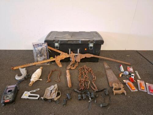 Toolbox with Kenway Trailer Wiring Kit, Ace Staple Gun, PowerOPTIX Marker Lights, Hand Tools