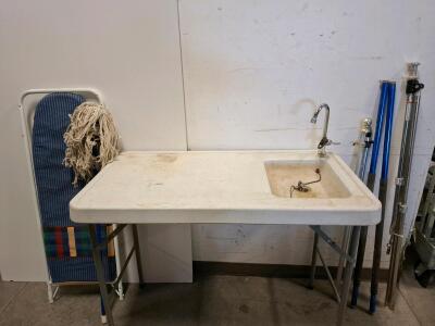 Portable Folding Utility Sink Table with Accessories &ndash; 45" x 23.6" x 37.4", Includes Ironing Board, Mop, and Poles