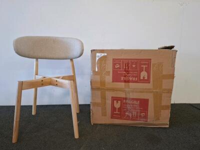 Smudyizi Mid-Century Modern Side Chair, Natural Wood Frame, Beige Upholstery