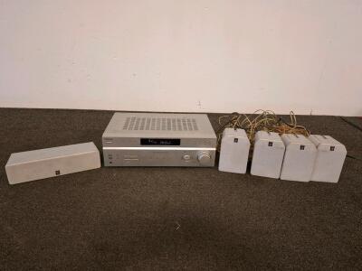 Sony STR-K840P 5.1 Channel AV Receiver with 5 Speakers, Dolby Digital & DTS Surround, 100W Each( powered on)