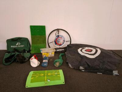 Golf Training Aid Set: Swing Jacket, Chipping Net, Mats, Balls, Headcovers, Carry Bag