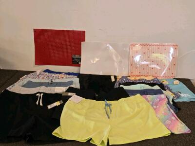 Mixed Lot: 14 Clothing Pieces (Shorts, Pajamas, Leggings) + 3 Placemats, New with Tags