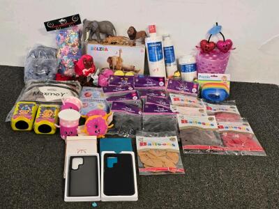 Large Mixed Lot: Balloons, Party Decor, BOLZRA Animal Toys, Waterdrop Filters, Phone Cases