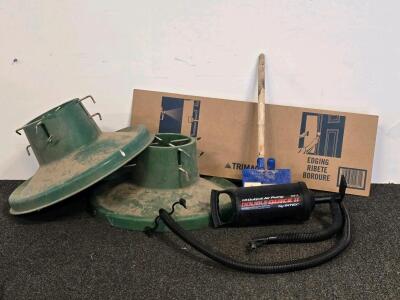 2 Large Plastic Christmas Tree Stands, Intex Double Quick II Pump, Trimaco Paint Shield Holder, Paint Edging