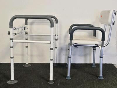 Adjustable Toilet Safety Frame and Shower Chair with Padded Armrests and Non-Slip Feet