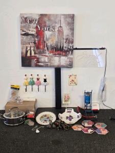 Mixed Lot Home Decor, New York Canvas, Grand Prix Neon, IKEA Kitchenware, Plates, Figurines