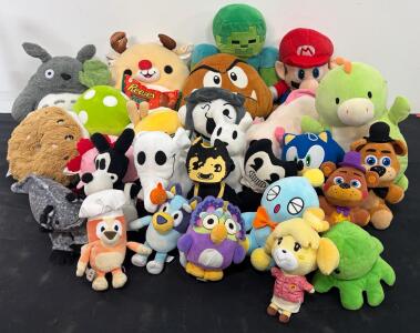 Nintendo, Sega, FNaF, Animal Crossing, Bluey & More &ndash; 22 Pc Character Plush Toy Lot, Mixed Brands