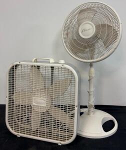 Galaxy 16" Pedestal Fan & 20" Box Fan, 3-Speed, Oscillating Stand, Portable, White, Manual Control
