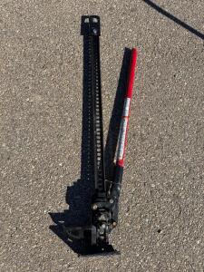 48" High-Lift Farm Jack, Steel Construction, Red Handle, ~7,000 lb Capacity, Clamp/Winch Functions