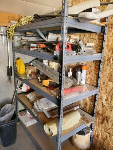 Industrial Metal Shelving Unit with Lot of 20+ Masonry & Construction Hand Tools