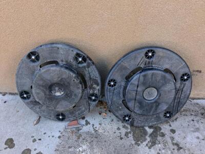 20" Commercial Floor Scrubber Pad Drivers, Heavy-Duty Plastic, 1 with Casters, Set of 2