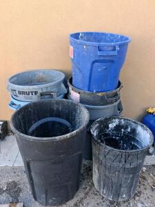 Rubbermaid Brute 44-Gallon Round Trash Cans &ndash; Lot of 7, No Lids