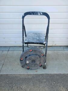 2-Step Folding Metal Ladder with Handle & 5-Wheel Dolly Base, Fits 20-55 Gal Containers