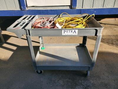 Gray 2-Shelf Heavy Duty Utility Cart, 36"x24" Molded Plastic, 400 lb Capacity, Rolling Wheels