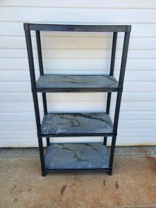 Black 4-Tier Plastic Shelving Unit, 56.2" H x 30" W x 13.88" D, 280 lb Capacity