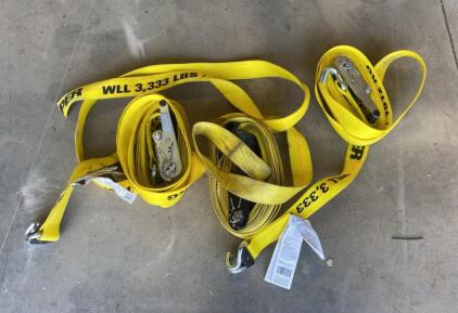 3-Pack Keeper Ratchet Straps 2" x 27' S-Hook 3333 lbs WLL Yellow Polyester ( Bay 4 )