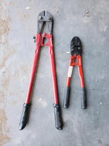 24 Inch & 14 Inch Manual Bolt Cutters Center Cut, Red Handles, Heavy Duty Steel Construction
