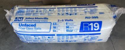 Johns Manville AU-395 R-19 Unfaced Fiberglass Insulation Batts, 16" x 96", 9 Pieces, 96 sq ft Coverage (Bay 4)