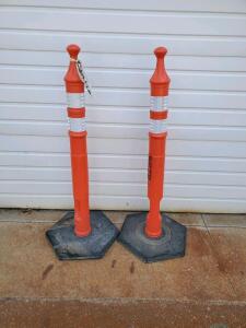48" Orange Traffic Delineator Posts with Reflective Bands and Weighted Bases