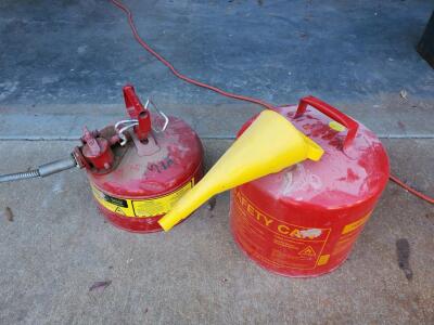 5 Gallon Red Steel Type I Safety Fuel Cans, Flexible Spout & Funnel, Pair, OSHA/ANSI Markings
