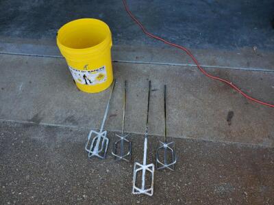 Paint & Mortar Mixing Paddle Set, 24-30" Steel (4-Pack), 5-Gallon SAFE-TIE Bucket Included
