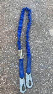 Shock Absorbing Safety Lanyard, Double Leg, 900 lb Capacity, 6 ft, Steel Snap Hooks, Blue - Bay3