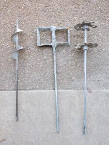 3 Concrete/Mortar Mixer Paddles &ndash; Spiral, Box, Dual-Blade, 24&ndash;30 in Steel Shafts