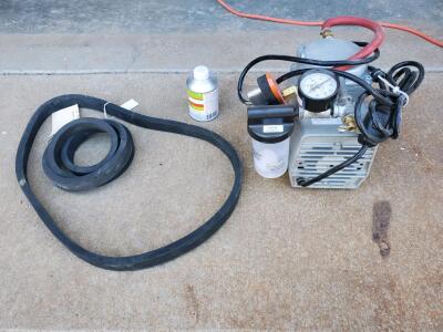 GAST Rotary Vane Vacuum Pump 115V 1/4 HP w/ Accessories, Filter, Gauge, Belts, Rubber Cement